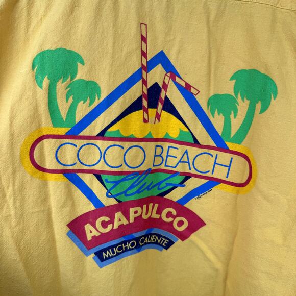 Vintage Coco Beach Club Shirt Sz Small Yellow Cotton Short Sleeve Button Up 90s - Picture 8 of 8